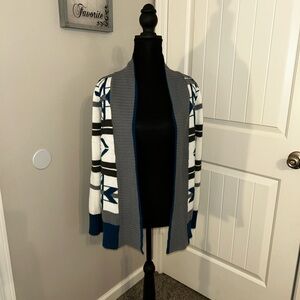 Woven Heart Gray and Blue Patterned Cardigan